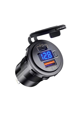 Pano Tip Marin Voltmetreli Usb Type-c Soketi Butonlu 12-24v Hızlı Şarj Özellikli ürün fotoğrafı