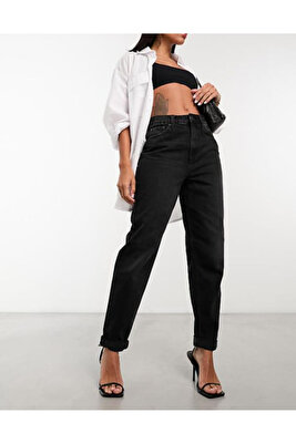Kadın Siyah Mom Fit Jeans Kot Pantolon ürün fotoğrafı