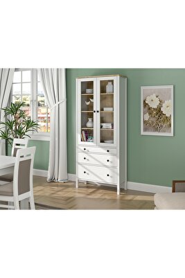 Hunerika Elva Cam Kapaklı Büfe -Wood Beyaz-Minifiks Bağlantılı ürün fotoğrafı