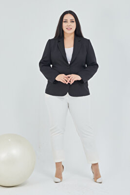 Kadın Siyah Büyük Beden Düğmeli Ceket ürün fotoğrafı
