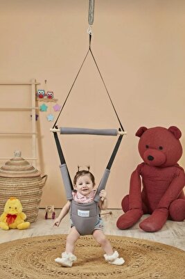 Hoppala Zıpzıp Yüz Korumalı Kanguru, Yaylı Denge Bebek Yürüteci Doğal Ahşap Gri ürün fotoğrafı