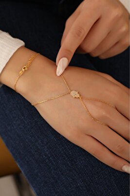 Gümüş Fatıma Eli Şahmeran 925 Ayar Gümüş Üzeri 14k Gold Kaplama Bileklik Şahmeran ürün fotoğrafı