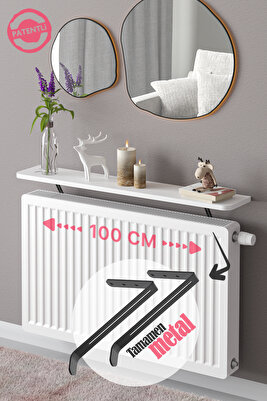 Montajsız Petek Üstü Uçan Raf Dresuar Kalorifer Peteği Rafı Kitaplık 100 X 18 Cm Beyaz Oval Kesim ürün fotoğrafı