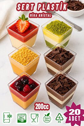 20'li 200Cc Kübik Prizma Mika Magnolya Kase Plastik Tatlı Sunum Kabı Dondurma Puding Meze Salata Cup ürün fotoğrafı