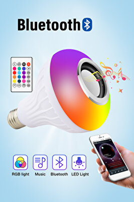 Bluetooth Hoparlör Rgb Ledli Lamba Kumandalı Müzik Çalar Ampul Renkli Ampul ürün fotoğrafı