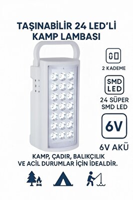 24 Ledli Usb Şarj Çıkışlı Kaliteli Kamp Feneri 80 Saat Akülü Şarjlı Işıldak ürün fotoğrafı