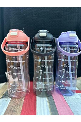 ŞEFFAF CMotivasyonel Su Matarası Suluk 2 Litre Sticker Ve Pipetli Su Matarası. ürün fotoğrafı