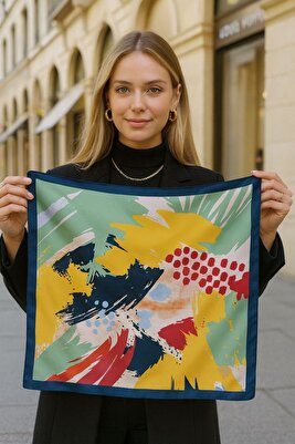 13750 Lacivert Kenarlıklı Renkli Saten Bandana Fular ürün fotoğrafı