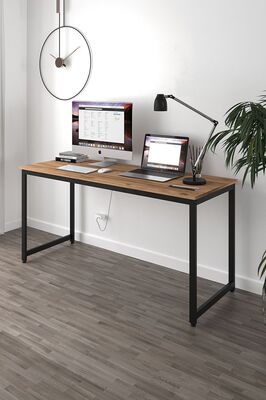Çam/Siyah 160x60 Çalışma Masası, Bilgisayar Masası, Ofis Masası, Metal Ayaklı ürün fotoğrafı