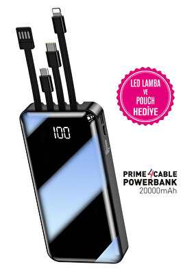 20.000 Mah Prime Dijital Göstergeli Dahili Çoklu Kablolu Powerbank,siyah ürün fotoğrafı