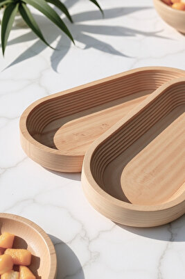 Geniş Amfi Şekilli Ahşap Çerezlik Seti ( 2 Parça ) ürün fotoğrafı