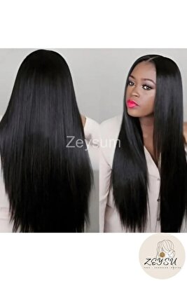 3 lü Set - Siyah Yarımay Düz Saç ve Yanlar Çıtçıtlı Postiş 60 Cm 150 gr Isıya Dayanıklı ürün fotoğrafı