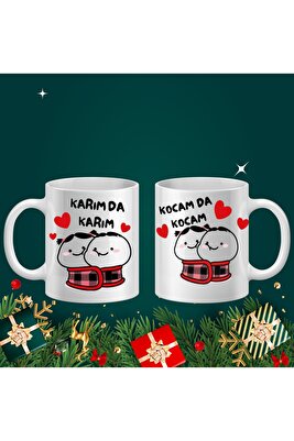 Kocamda Kocam & Karımda Karım Baskılı Kupa Bardak Premium Yüksek Kaliteli Çay Kupası Kahve Kupası ürün fotoğrafı