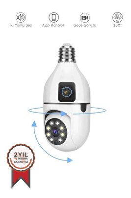 CMR-13 Çift Kameralı 360 Derece Full Hd 1080p Ampül Smart Ip Güvenlik Kamerası ürün fotoğrafı
