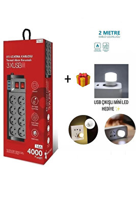 Blic 2 M Uzatma Kablosu Çoklu Priz Termal Akım Korumalı 8'li Priz 3 Usbli ürün fotoğrafı