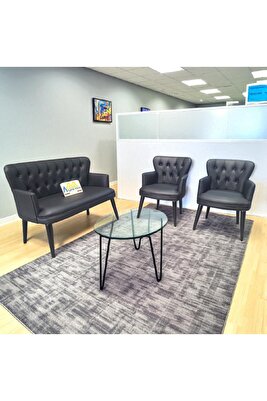 Ahşap Ayaklı Siyah Deri Ofis Koltuk Takımı Büro Koltuk Ve Kanepeleri Deri Ofis Mobilyası ürün fotoğrafı