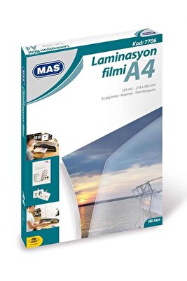 7706 Laminasyon Filmi Parlak A4 125 Mıc 100 Lü ürün fotoğrafı