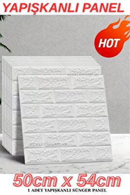 50x54cm 1 Adet Yapışkanlı Esnek Köpük Duvar Kağıdı Paneli 3D 2mm Tuğla Desenli Panel ürün fotoğrafı