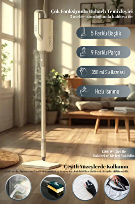 10-in-1 Çok Fonksiyonlu Buharlı Temizlik Makinesi – 1500 W, 5 m Kablo, Gri (Türkiye Garantili) ürün fotoğrafı