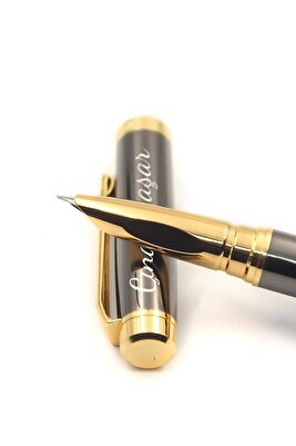 Yılbaşına Özel Hediyelik Kişiye Özel Isim Baskılı Kutulu Füme Dolma Kalem ürün fotoğrafı