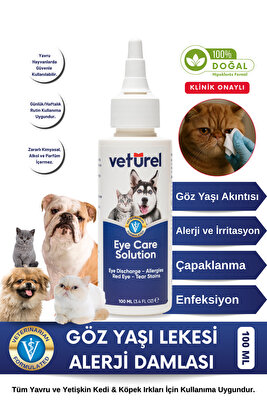 Kedi Göz Temizleme Solüsyonu Köpek Alerji Kızarıklık Enfeksiyon Gözyaşı Bakımı Göz Damlası 100ml ürün fotoğrafı
