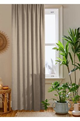 Bej Petek Kadife Dokulu Fon Perde Düz Dikişli Ekstrafor Büzgü 1.sınıf Kalite ürün fotoğrafı