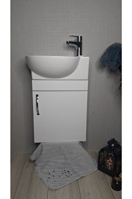 Banyo ve Tuvalet Mini Köşe Lavabo 28*45 Cm (banyo Dolabı Dahil) ürün fotoğrafı
