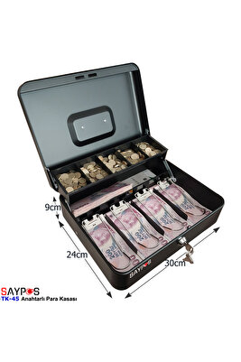 Üstten Açılır Para Çekmecesi 4 Banknot 5 Madeni Para Gözlü Taşıma Kulplu Gizli Bölmeli 30x24x9cm ürün fotoğrafı