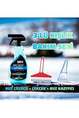3’lü Kışlık Araç Bakım Seti Buz Çözücü Sprey &amp; Buz Kazıyıcı &amp; Çekçek ürün fotoğrafı