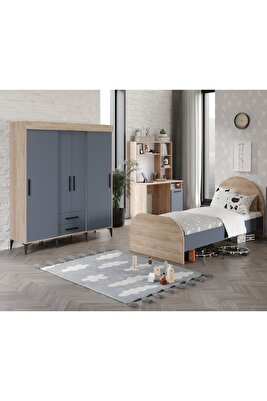 İzmir Cocuk Odası Takımı Tamamı Mdf Flora Ve Antrasit ürün fotoğrafı