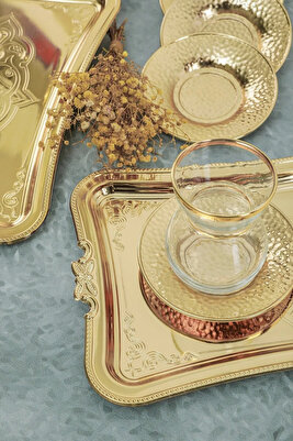 25 Cm Tek Kişilik Kahve Sunum Paslanmaz Metal Damat Ve Söz Tepsisi Kararmaz Kaplama Gold ürün fotoğrafı