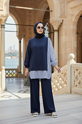 Kadın Tesettür Takım Line İkili Takım Gömlek Lacivert ürün fotoğrafı