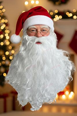 1 Noel Baba Şapka-1 Sakal Set:kırmızı Yılbaşı Şapkası Uzun Beyaz Kıvırcık Gür(YETİŞKİN-ÇOCUK) Sakalı ürün fotoğrafı