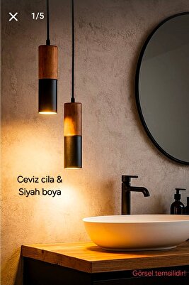 Tirso 2'li Dekoratif Metal Siyah &amp; Ahşap Tavan Sarkıt Avize (GÜN IŞIĞI LED AMPULLER DAHİLDİR...) ürün fotoğrafı