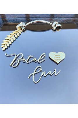 Nişan Tepsisi Pleksi Söz Isimlik El Yazısı A1 GOLD ürün fotoğrafı