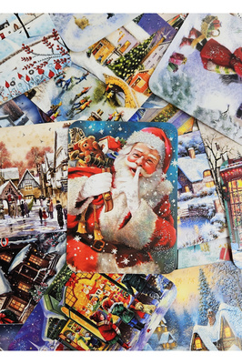 36 Adet Simli Yılbaşı Kartpostal Seti Kış Manzara Toptan Satış Yeniyıl Postcard Kardan Adam NoelBaba ürün fotoğrafı