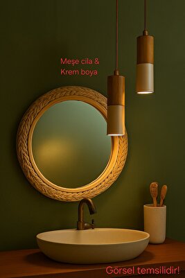 Tirso 2'li Dekoratif Metal Krem &amp; Ahşap Tavan Sarkıt Avize (GÜN IŞIĞI LED AMPULLER DAHİLDİR...) ürün fotoğrafı