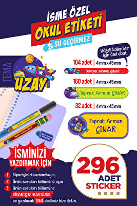 296 ADET Uzay Temalı Okul Etiketi Kalem Etiketi Defter Etiketi Kişiye Özel İsim Yazılabilen Etiket ürün fotoğrafı