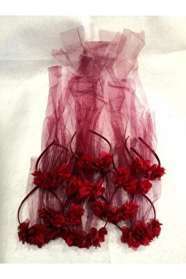 Kına Gecesi Lazer Güllü Tüllü Nedime Tacı(BORDO) 10'lu Paket – Yapay Çiçek Dekor, Masa Süsü, Fon ürün fotoğrafı