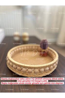 Ahşap Boncuklu El Yapımı Doğal Rafya Tepsi 19-20 Cm ürün fotoğrafı