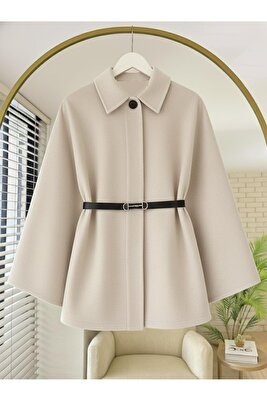 Açık Bej Oversize Panço / Tesettür Tunik Yeni Sezon Rahat Modern Şık Kombin ürün fotoğrafı