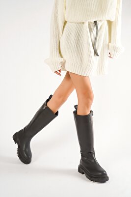 Blanca Siyah Deri Çekme Günlük Kadın Çizme ürün fotoğrafı