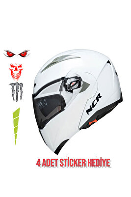 Çene Açılır Kask Vizörlü Ece Belgeli Beyaz ürün fotoğrafı