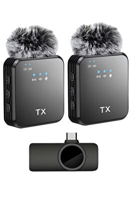 Kablosuz Yaka Mikrofonu Çift Mikrofon iPhone 17 ile Uyumlu TYPE-C Portlu Röportaj Canlı Yayın 1027 ürün fotoğrafı