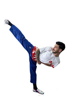 Taekwondo Tek Alt Dobok-Antrenman Taekwondo Pantolonu Siyah-Mavi-Kırmızı ürün fotoğrafı