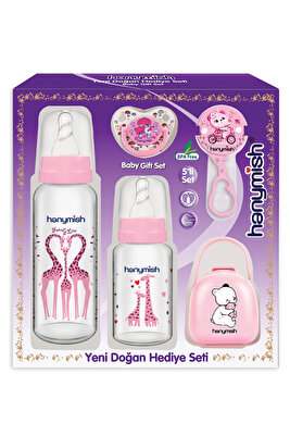 Kız Yenidoğan 5 Parça Hediye Seti - 5 Li Cam Biberon Ve Emzik Seti ürün fotoğrafı