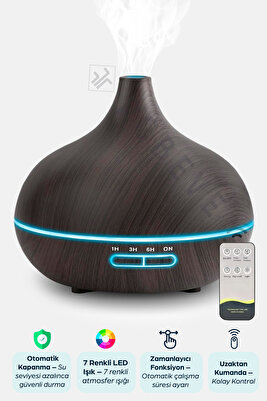 550 ml Hava Nemlendirici Buhar Makinesi Ultrasonik Aroma Difüzör Oda Nemlendirici Işıklı Koyu ürün fotoğrafı