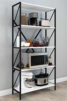 5 Raflı Metal Mutfak Düzenleyici Raf Metal 5 Raflı Kitaplık Mutfak Rafı Baharatlık Beyaz ürün fotoğrafı