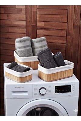 Çok Amaçlı Bambu 3'lü Sepet Seti Bej - Dekoratif Organizer ve Saklama Kutusu ürün fotoğrafı