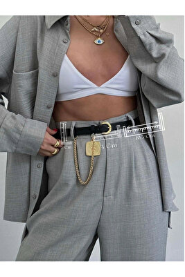 Kral Zincirli Madalyon Detaylı Kadın Pantolon Kemeri, Ceket Kemeri, Elbise Kemeri, Gömlek Kemeri ürün fotoğrafı